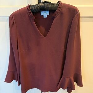 Elegant Maroon CeCe Ruffle Sleeve Top size S